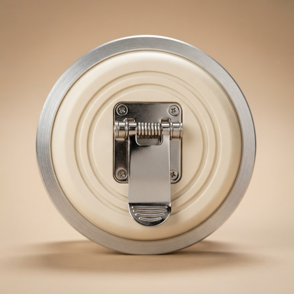 The reinforced memory metal clip on the back of AURA ONE